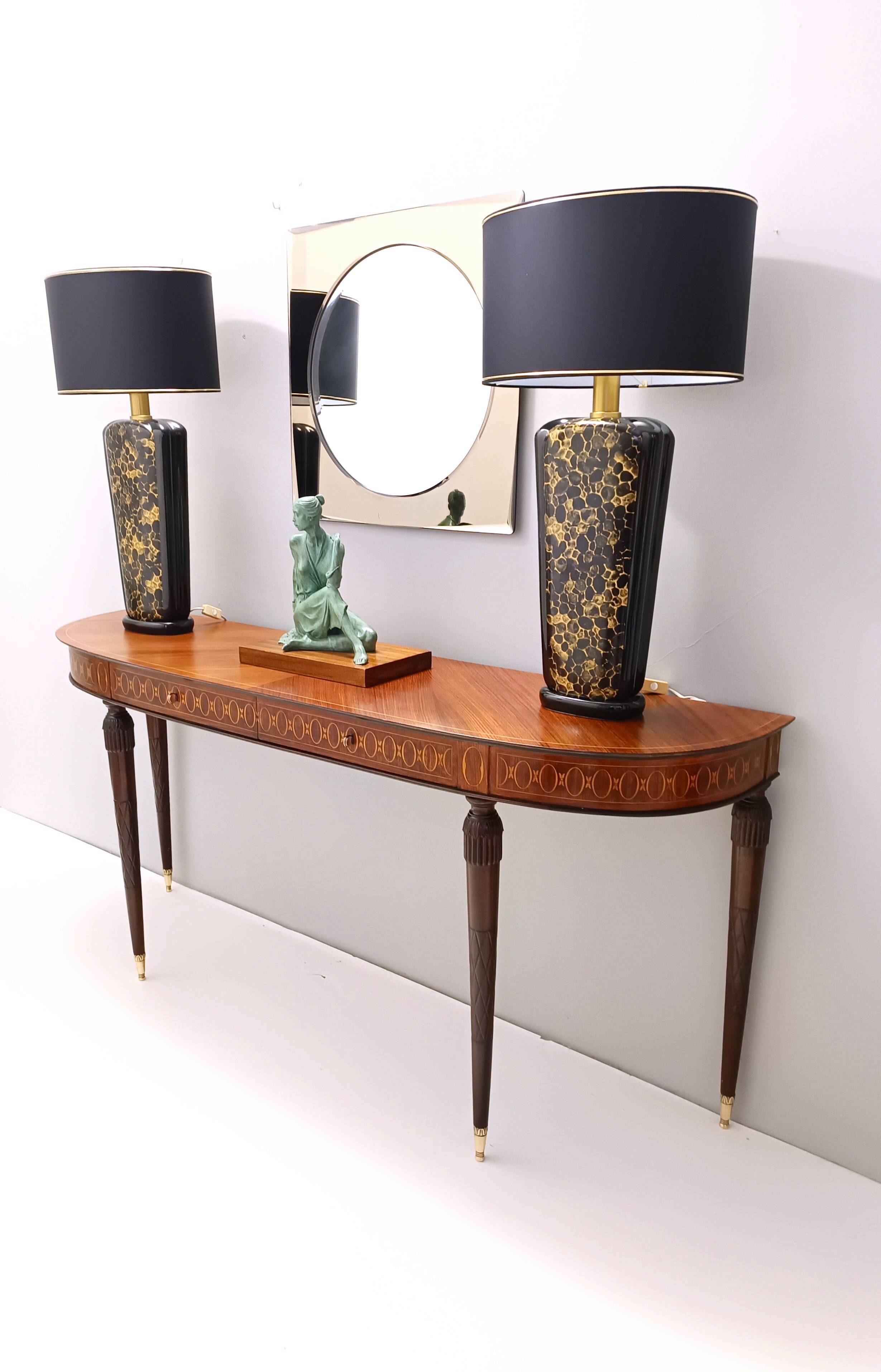 Lampes de table en céramique émaillée noir et or postmodernes, Italie années 1980