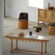 Mid-century modern Danish coffee table in oak with a ceramic top, 1950s.