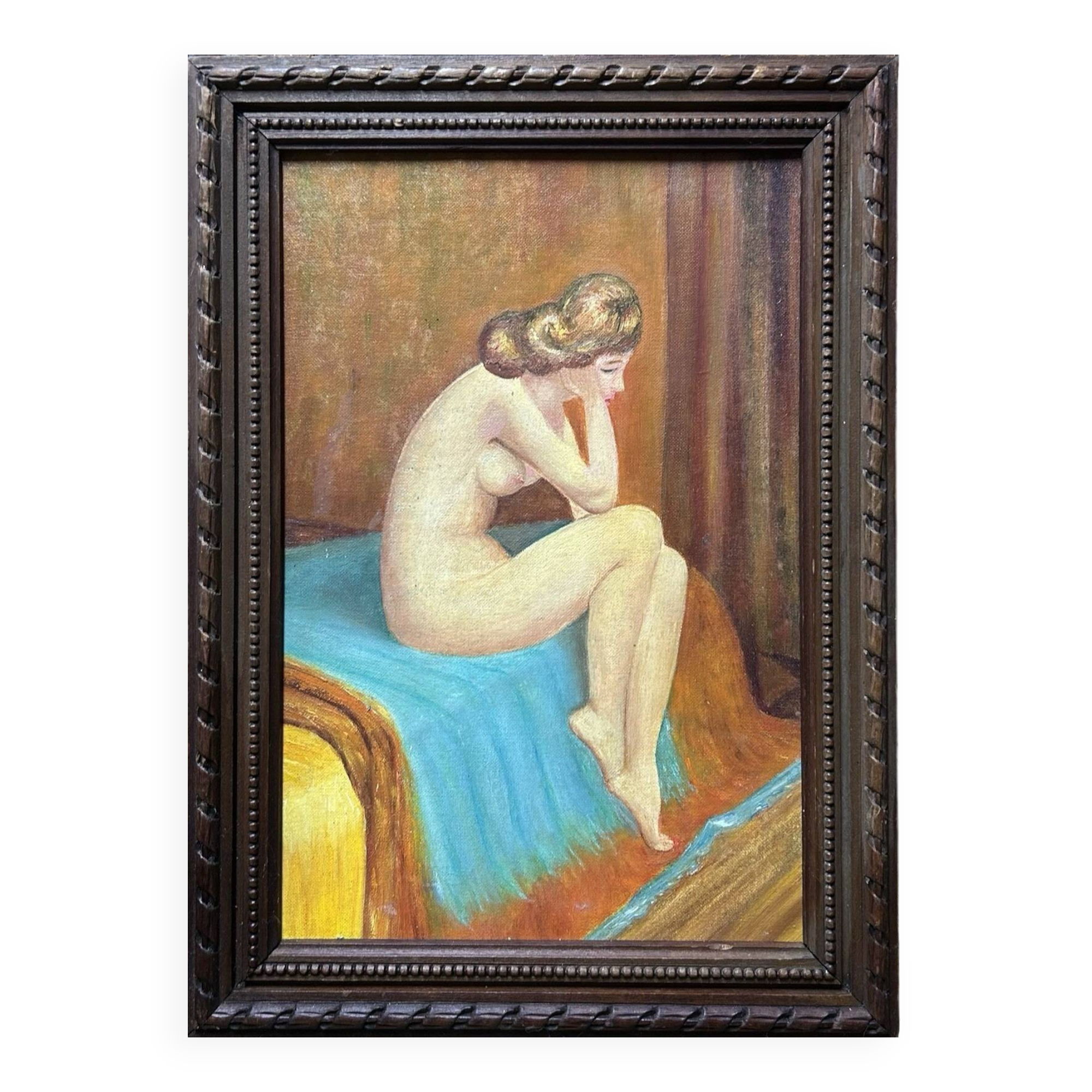 Vintage Female Nude Portrait Painting
