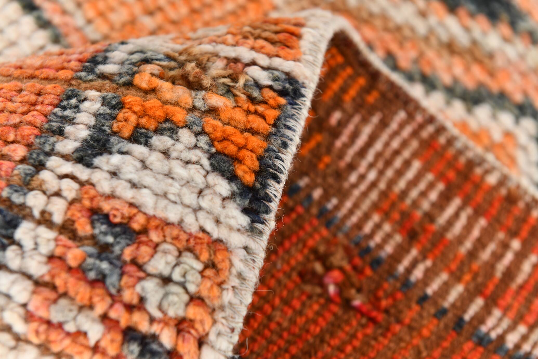 3x11 Orange and Beige Long Wide Runner, Handwoven Wool Runner, 92x336Cm