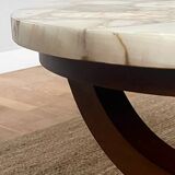 Coffee table in wood, marble and onyx.