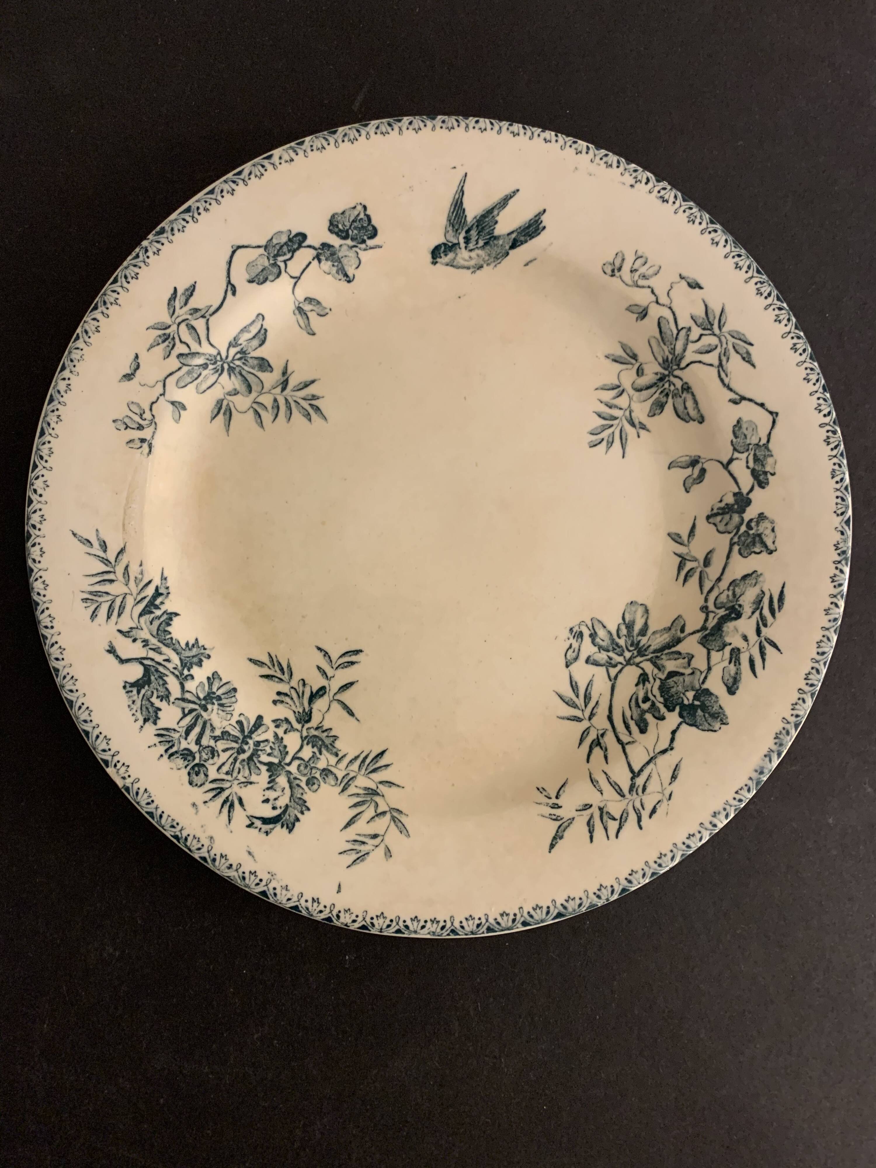 6 old blue flat plates La Samaritane Terre de Fer