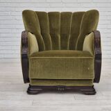 Fauteuil danois en tissu vert et chêne, 1960