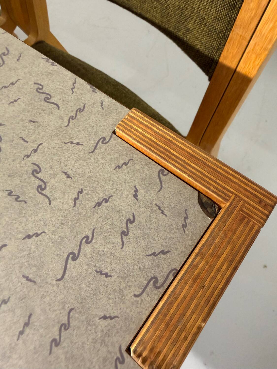 Large modernist plywood table, Memphis style, 1980s