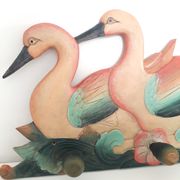 Vintage wall coat rack - Carved wood duck patterns - 1900