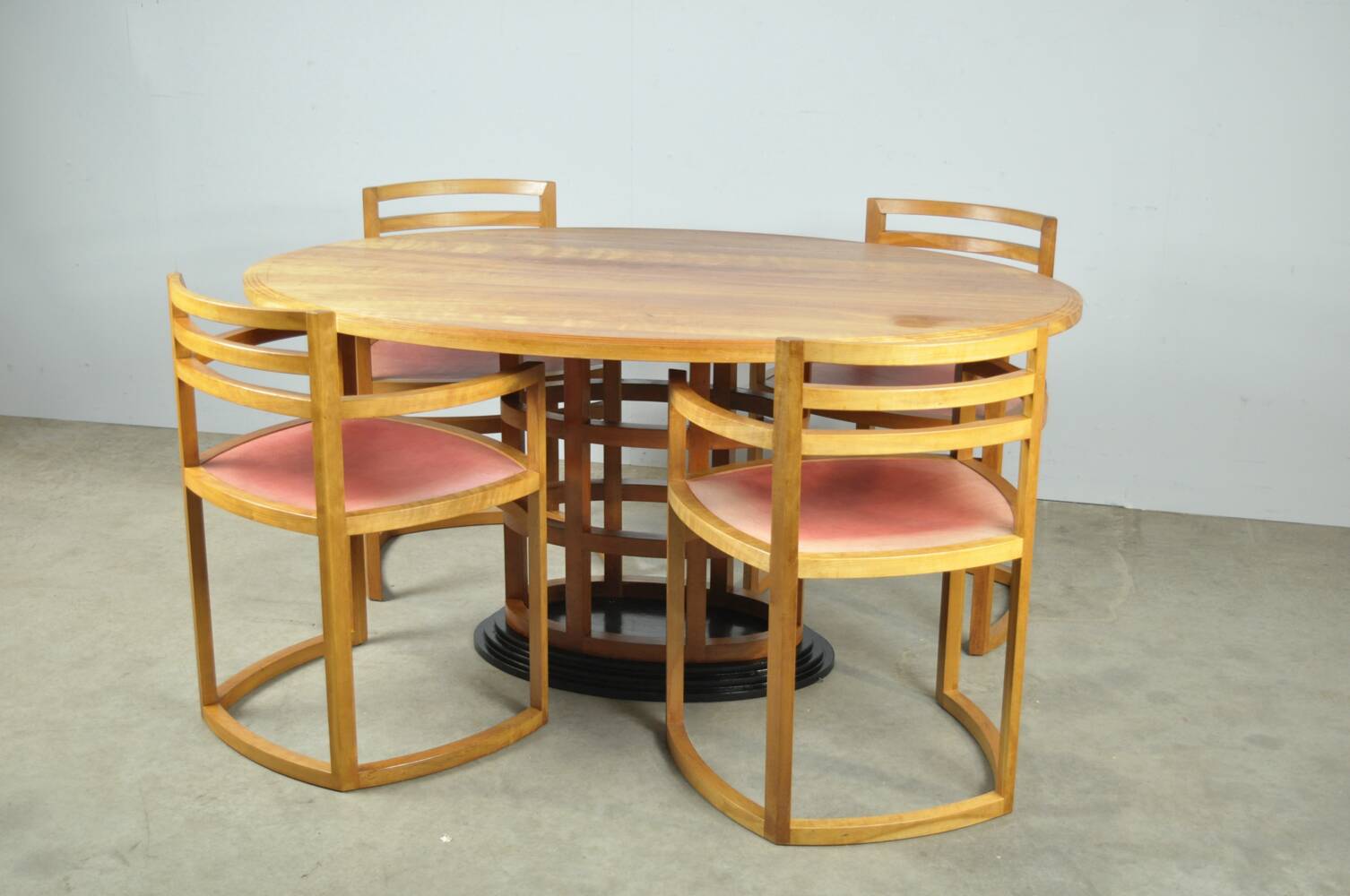 Exceptional fruitwood dining table set in art deco style, 1980s