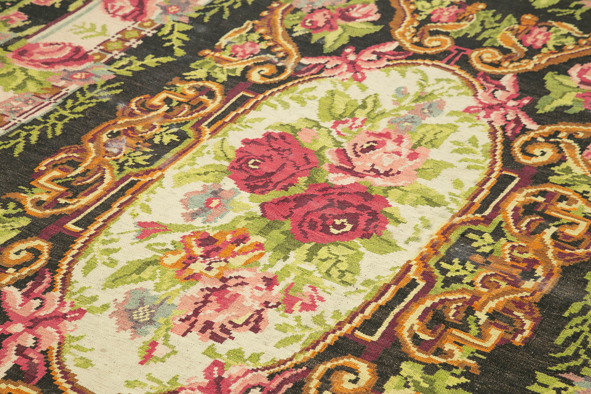 Hand-knotted vintage tapestry black kilim 214 cm x 356 cm - 23281