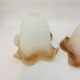 Pair of vintage opaline tulip lampshades with caramel marbled frill edge.