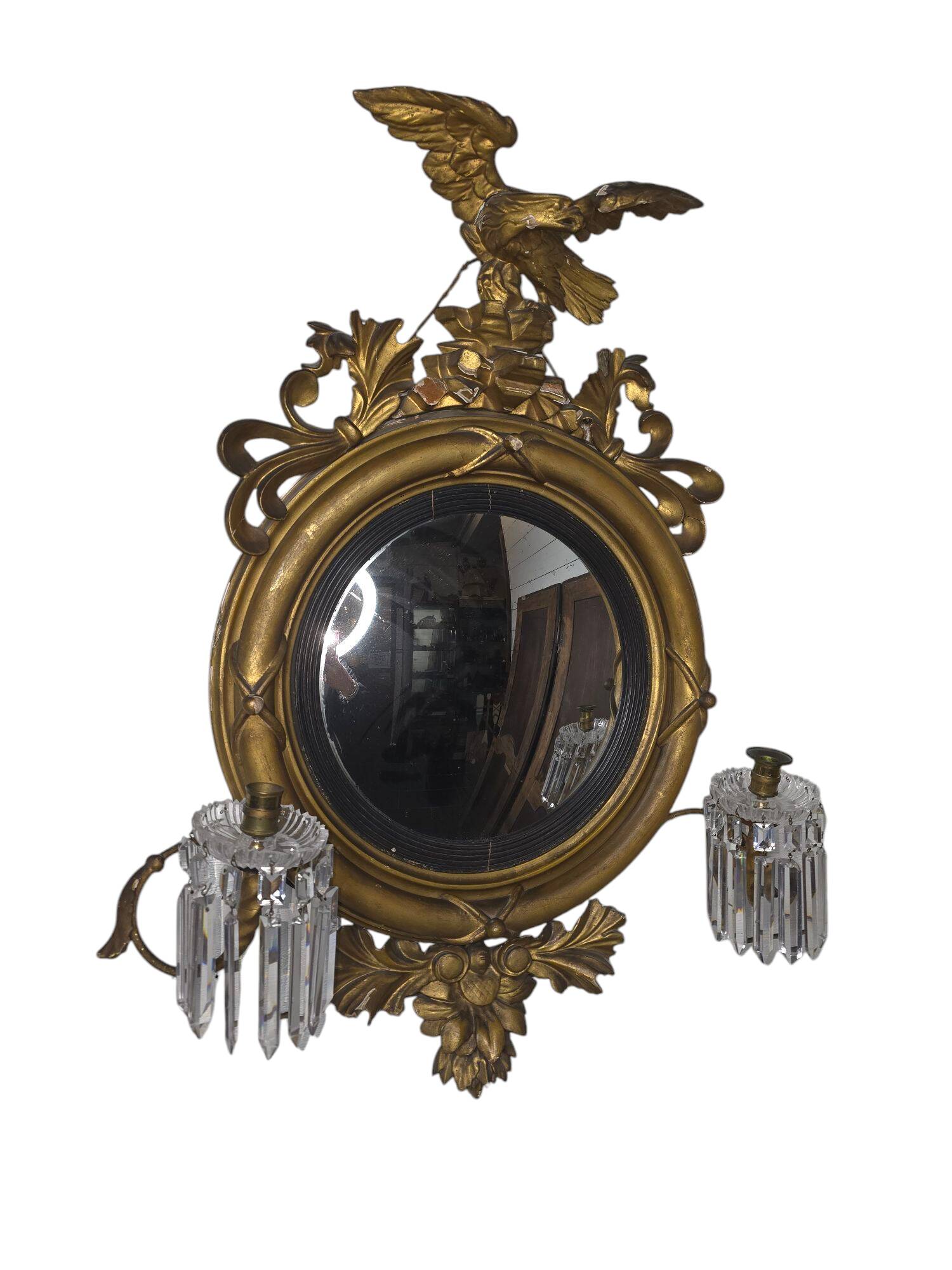 NAPOLEON III Style Witch Mirror With Tassel Candle Holders