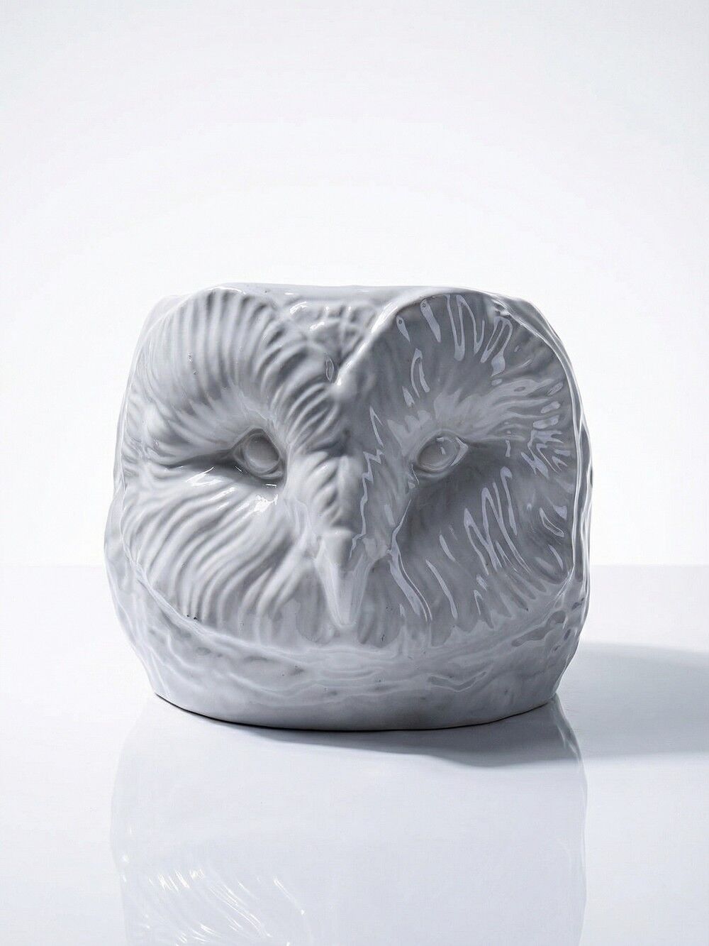 Large cache pot owl head vintage Italian white earthenware