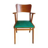 Fauteuil vintage en skai et bois années 60