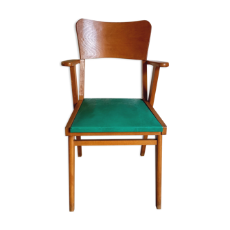 Fauteuil vintage en skai et bois années 60