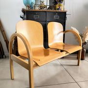 Vintage blonde wood two-seater bench by Baumann