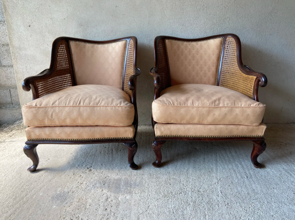 Pair of vintage 1940 canned armchairs