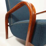 Fauteuil Art déco Karel Koželka & Antonín Kropáček années 50, tissu bouclé bleu foncé Vintage Lounge Chair