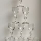 Set of 10 small glasses with feet / crystal liquor engraved 30s