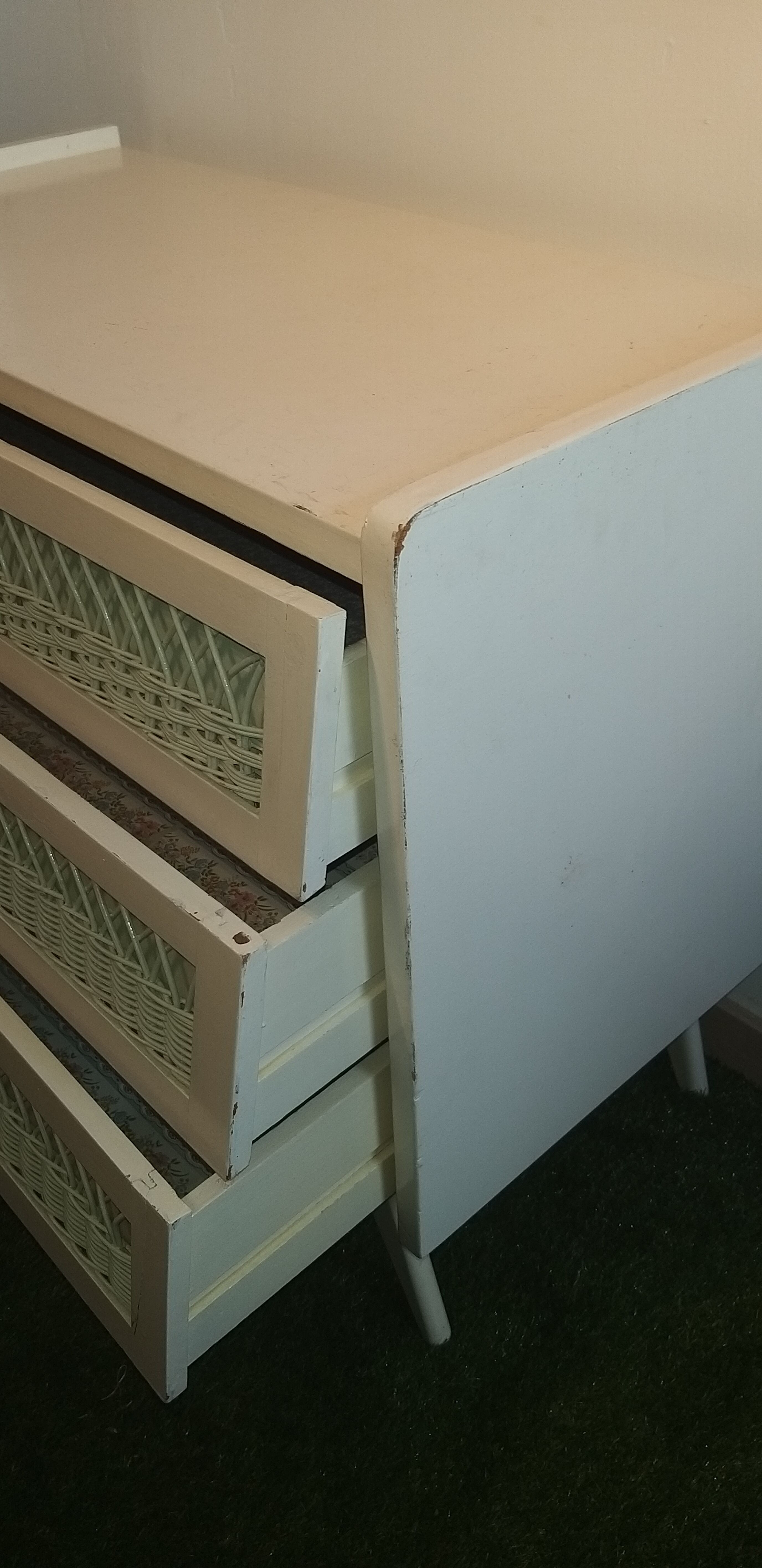 Chest of drawers 3 rattan and wood drawers