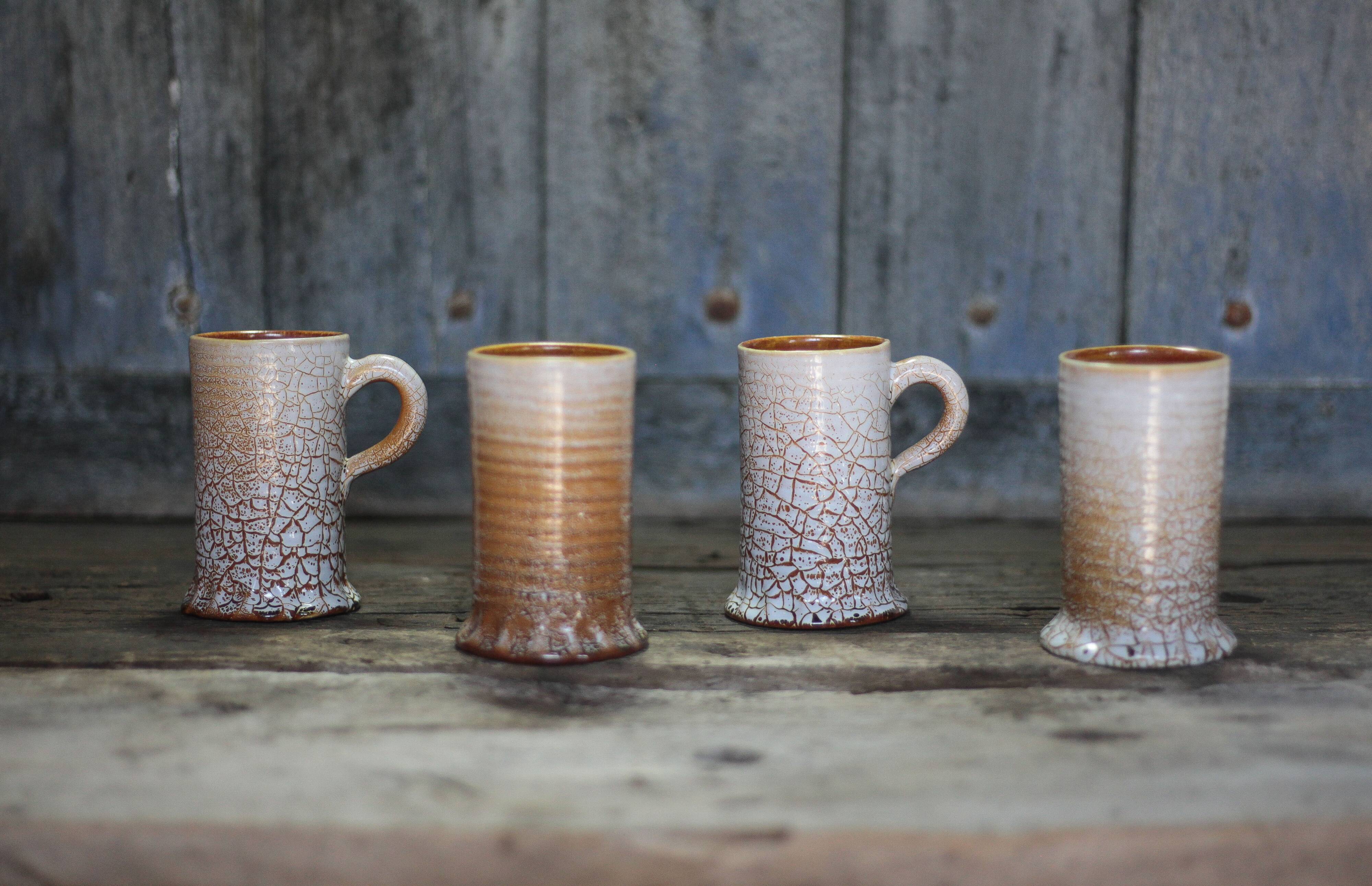 Ceramic service mug Accolay crackle effect X 4, signed tankard, art of the