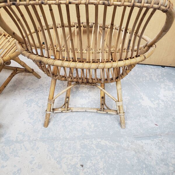 Série de fauteuil en rotin année 70