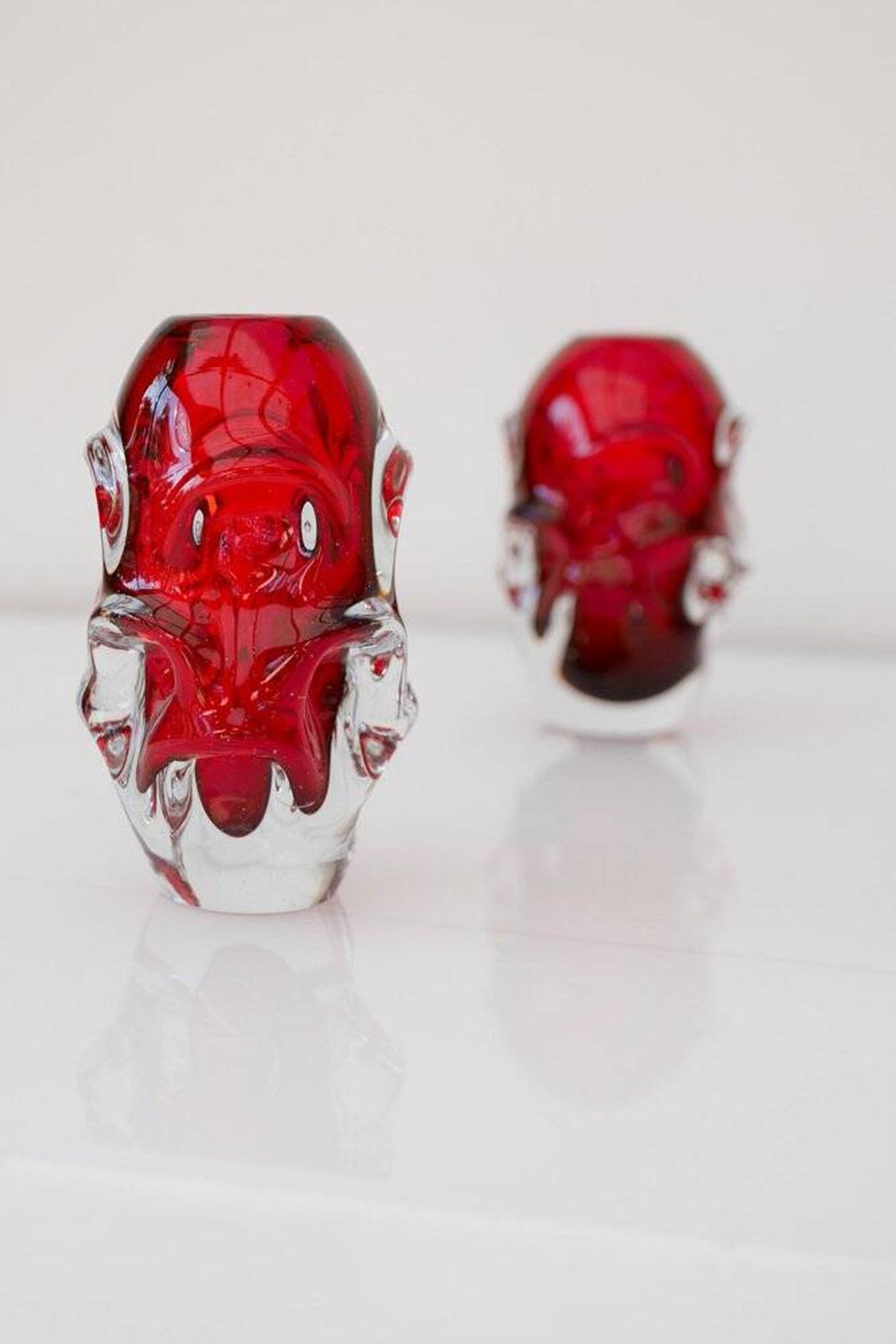 Vases en cristal rouge par Augustsson pour Åseda, ensemble de 2