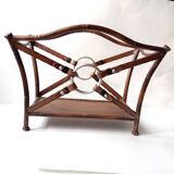 1950s metal magazine rack with imitation leather and bamboo
