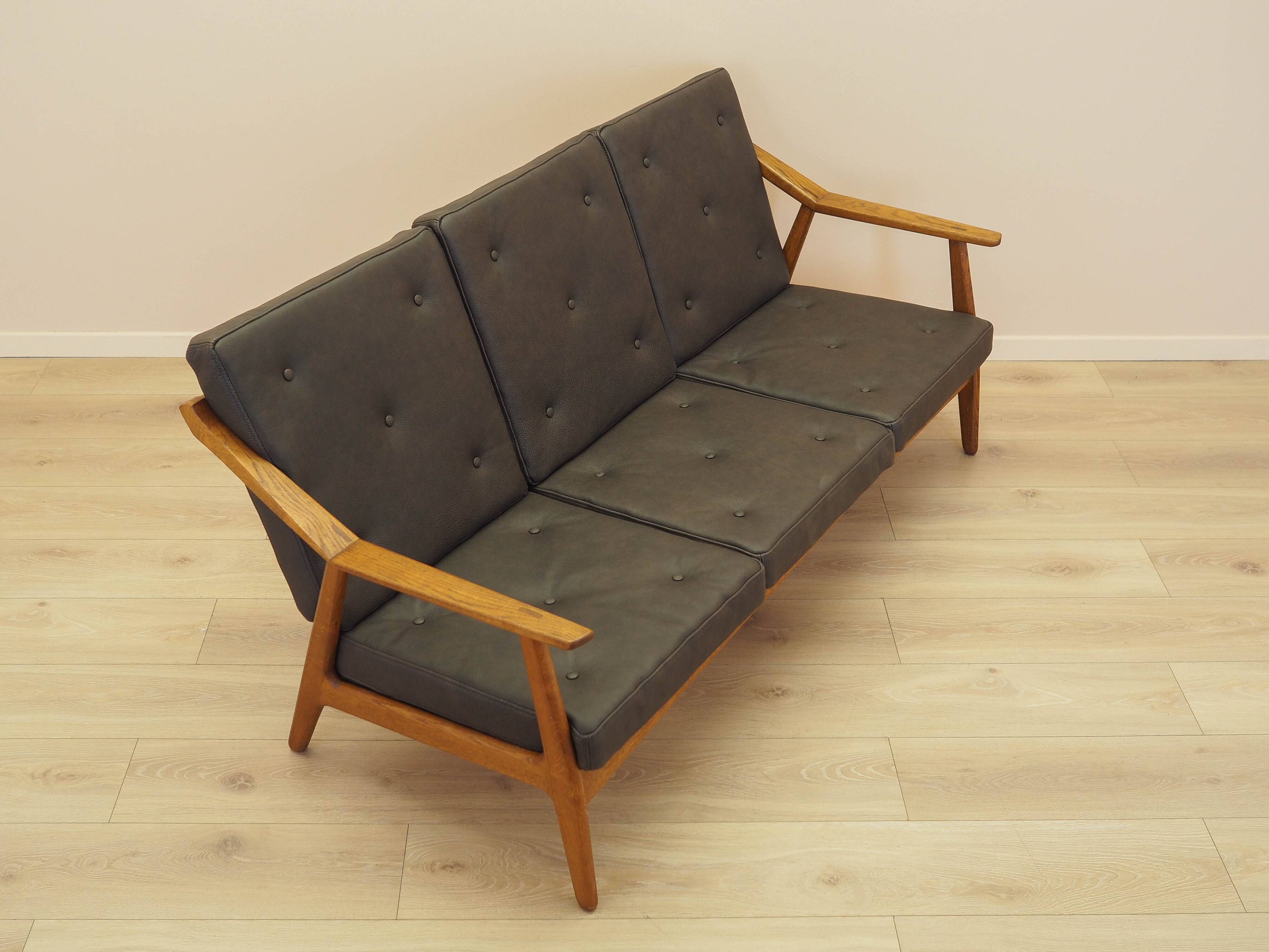 Oak leather sofa by Brockmann Petersen, Danish design 1970s