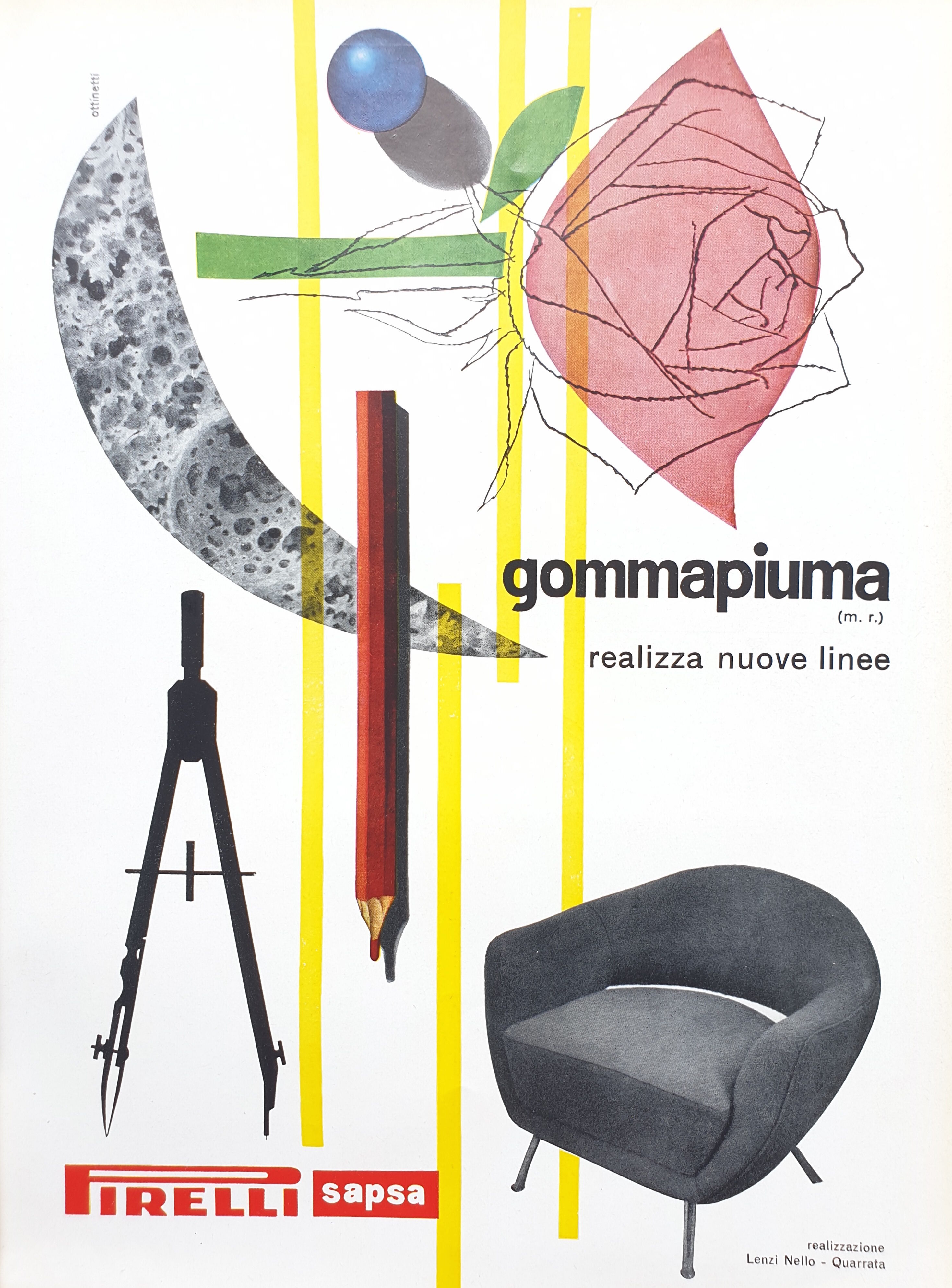 Mid Century Italian Sofa by Lenzi Nello 1954