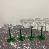 4 green stemmed glasses