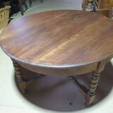 Round coffee table in elm with twisted legs - early 20th century