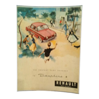Publicité couleur voiture renault la dauphine  issue d'une revue d'époque