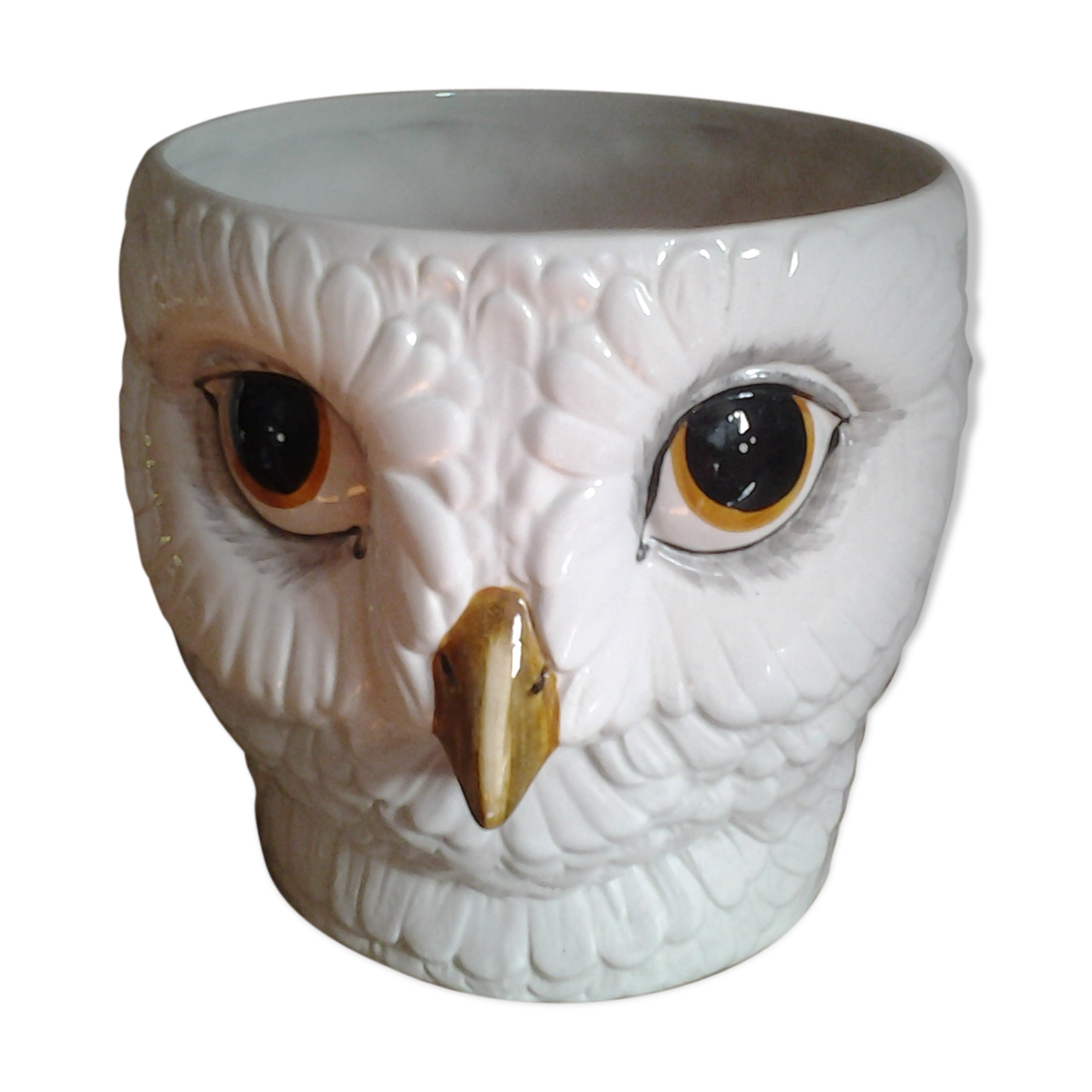 70s ceramic owl head pot cover
