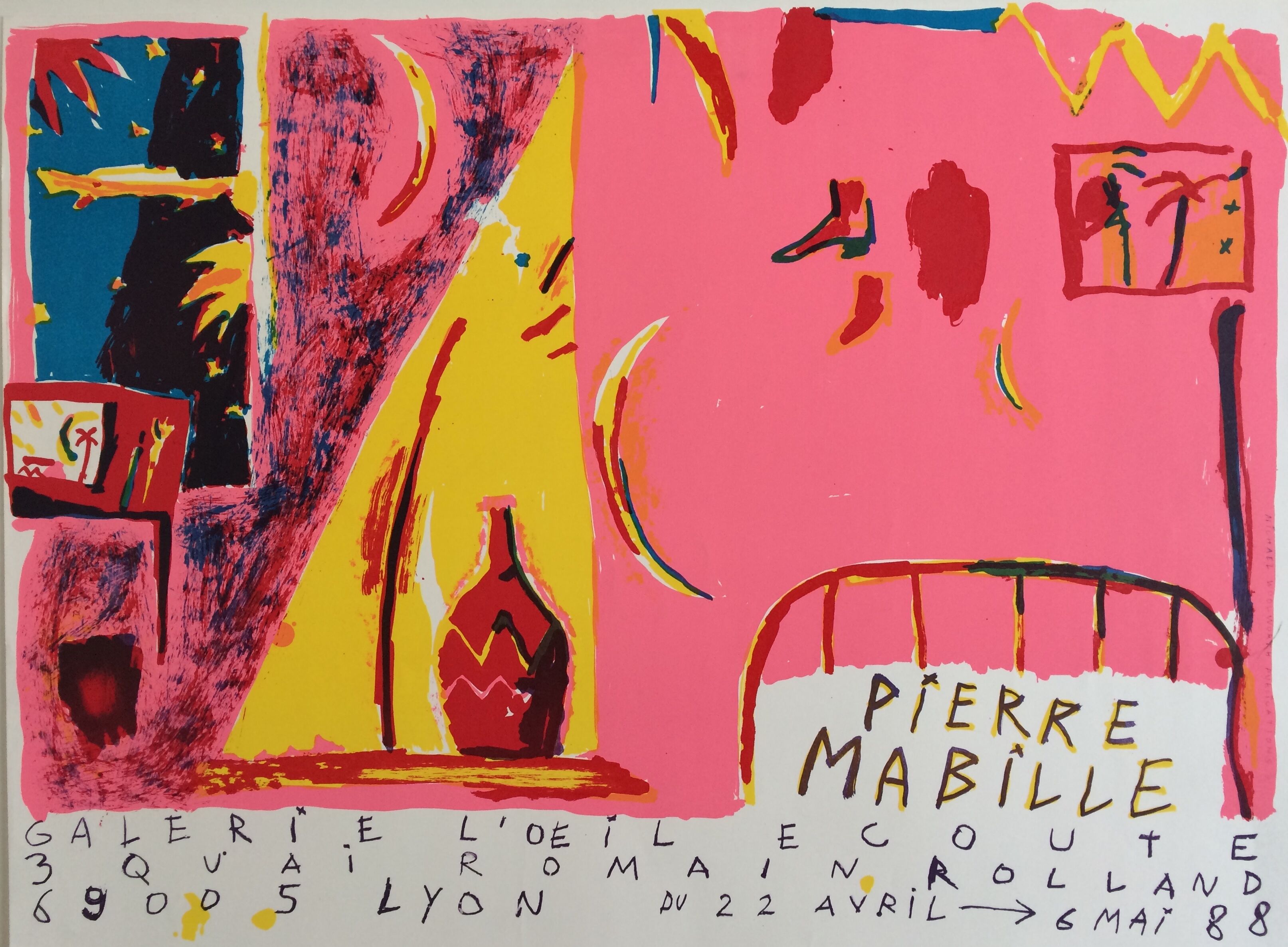 Pierre mabille, galerie l'œil écoute, 1988. original exhibition poster
