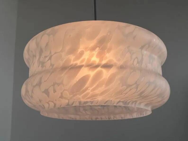 Design White art glass pendant by Karel Volf, Czechoslovakia, 1970s
