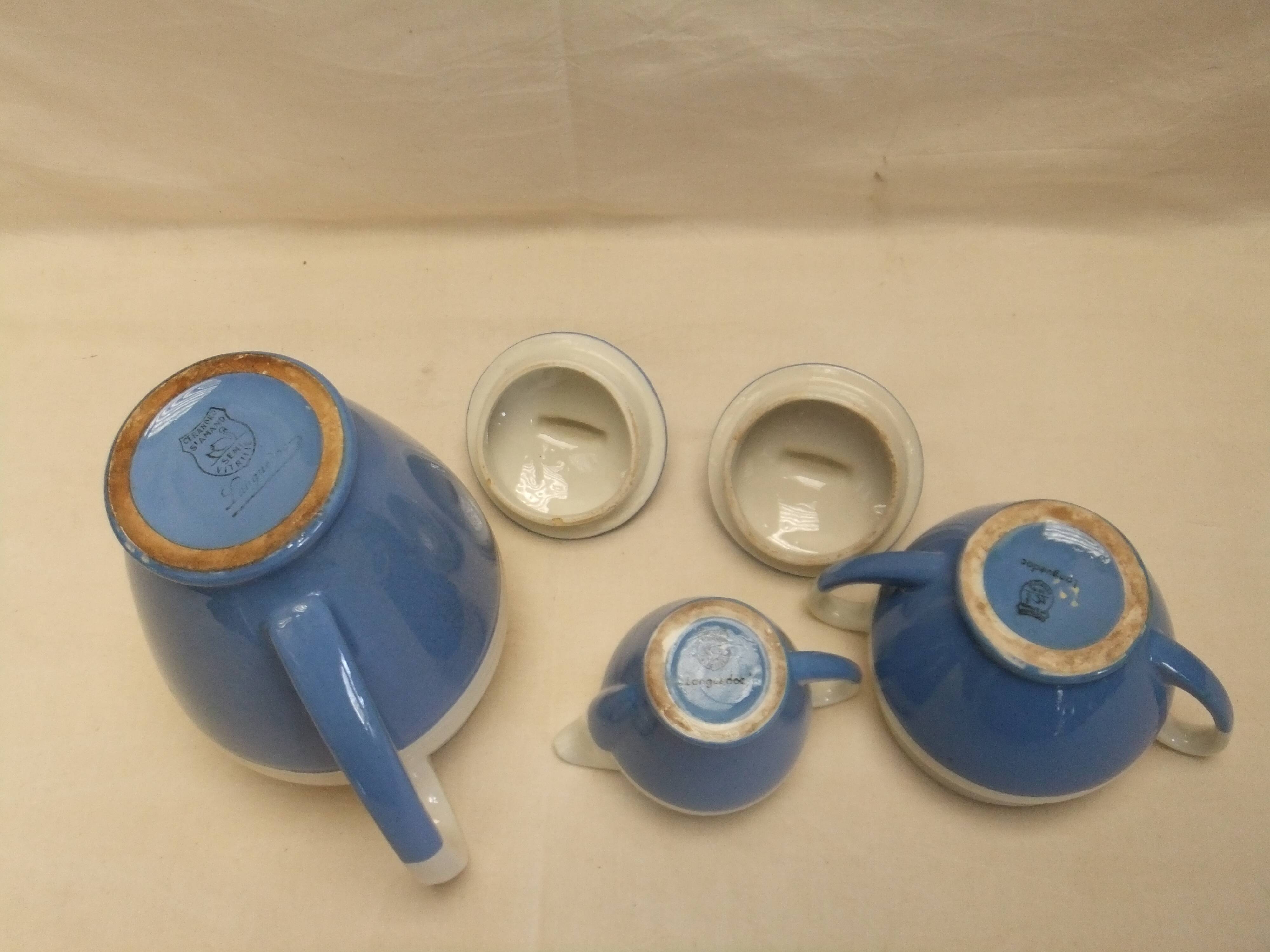 Vintage Ceranord coffee service pot coffee maker sugar bowl blue white