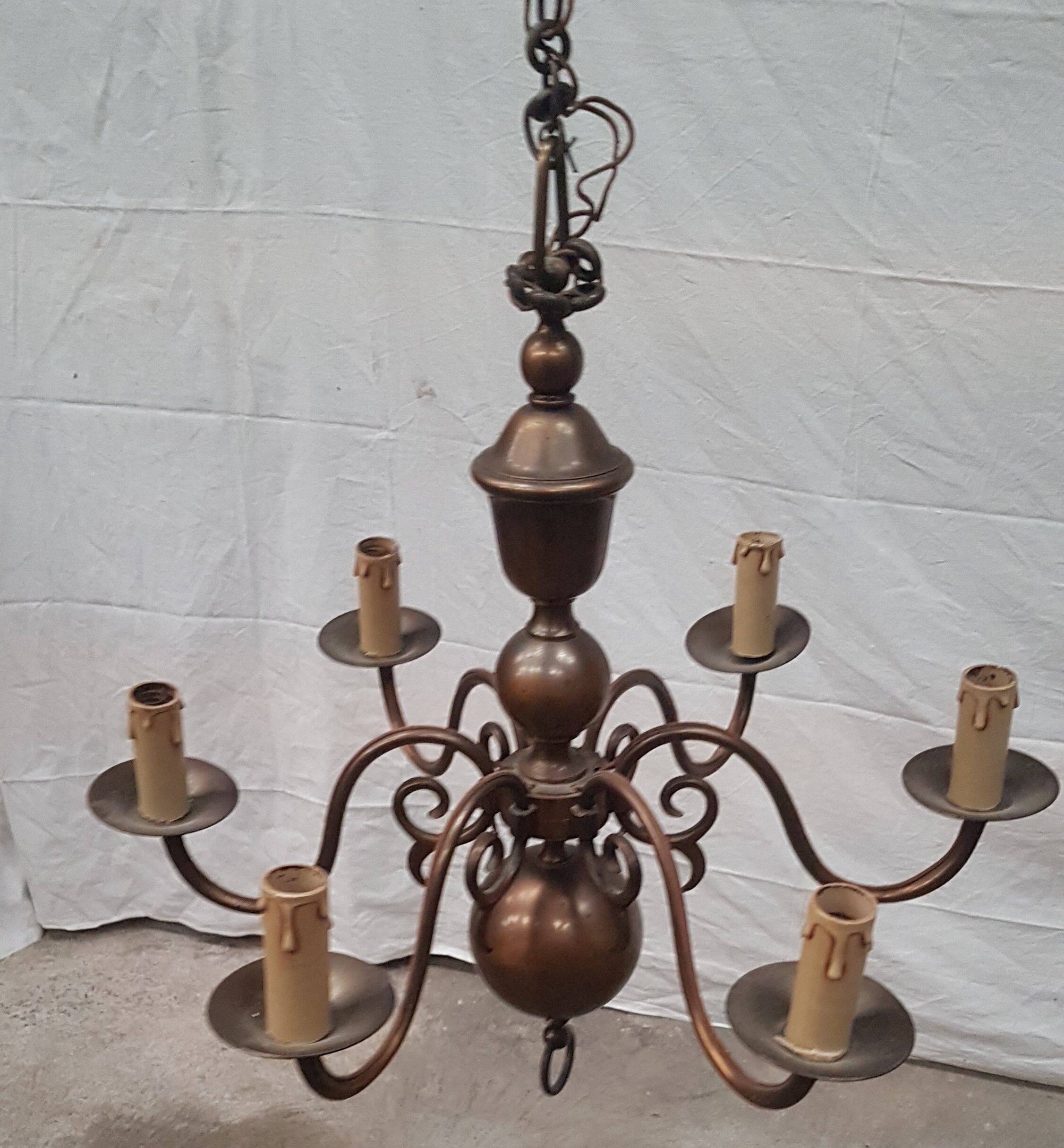 Old Dutch chandelier in gilded brass 6 burners - 1960s/70s