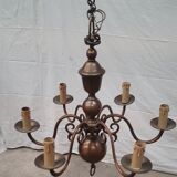 Ancien lustre hollandais en laiton doré 6 feux - années 1960/70
