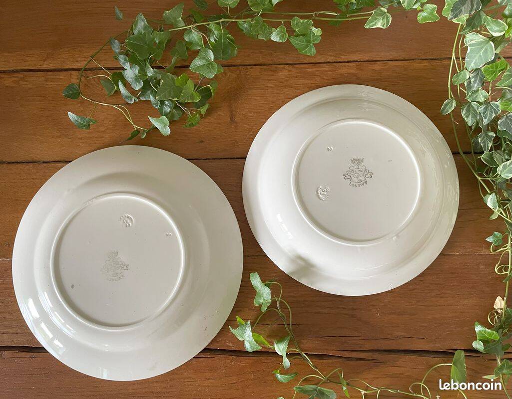 Antique plates and salad bowls in Longwy faience.