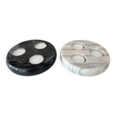 Pair of Vintage Marble Triple Tealight Candle Holders – Black & White