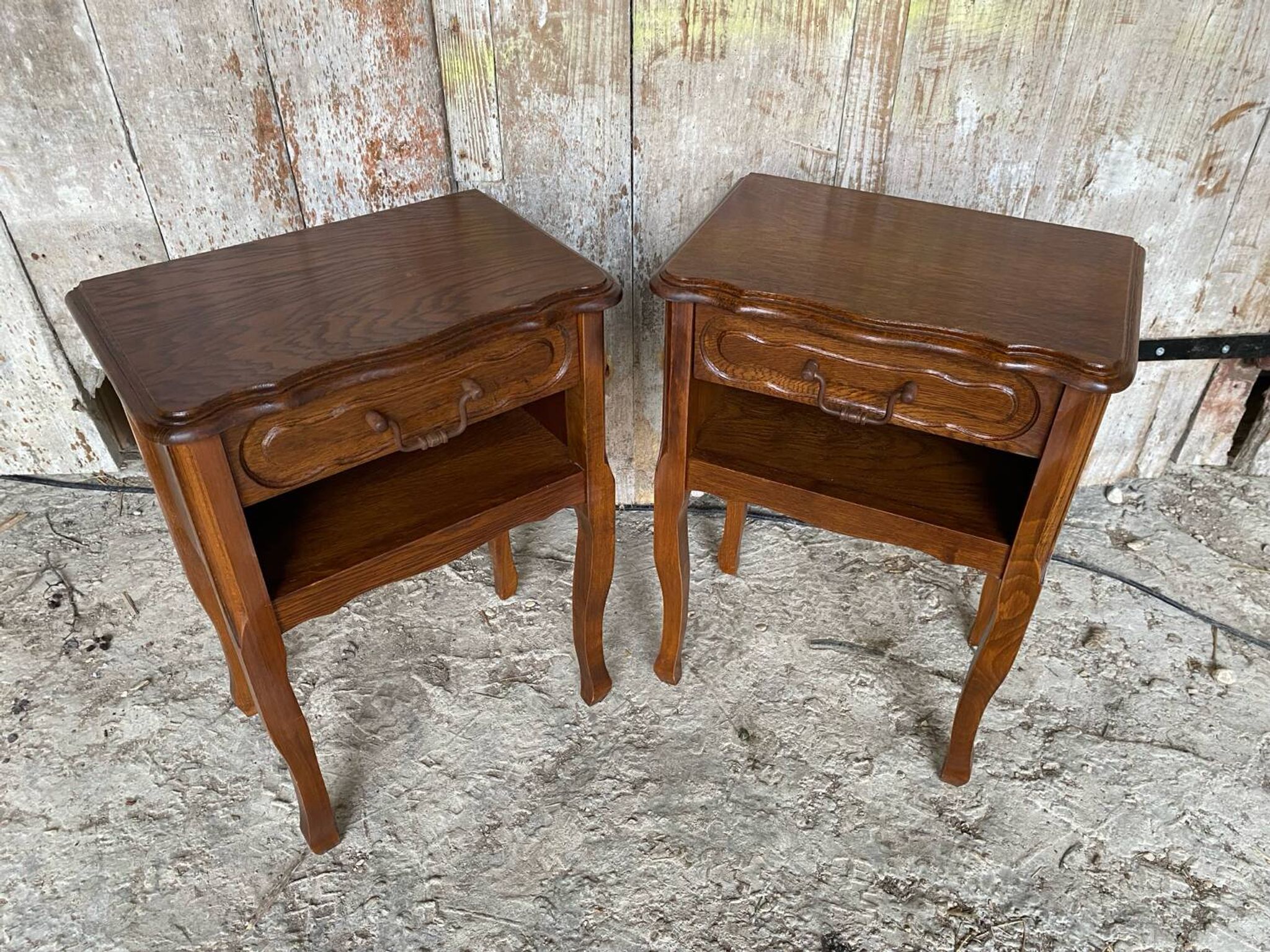 Paire chevet table nuit style louis xv bois tiroir + case vintage