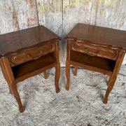 Paire chevet table nuit style louis xv bois tiroir + case vintage