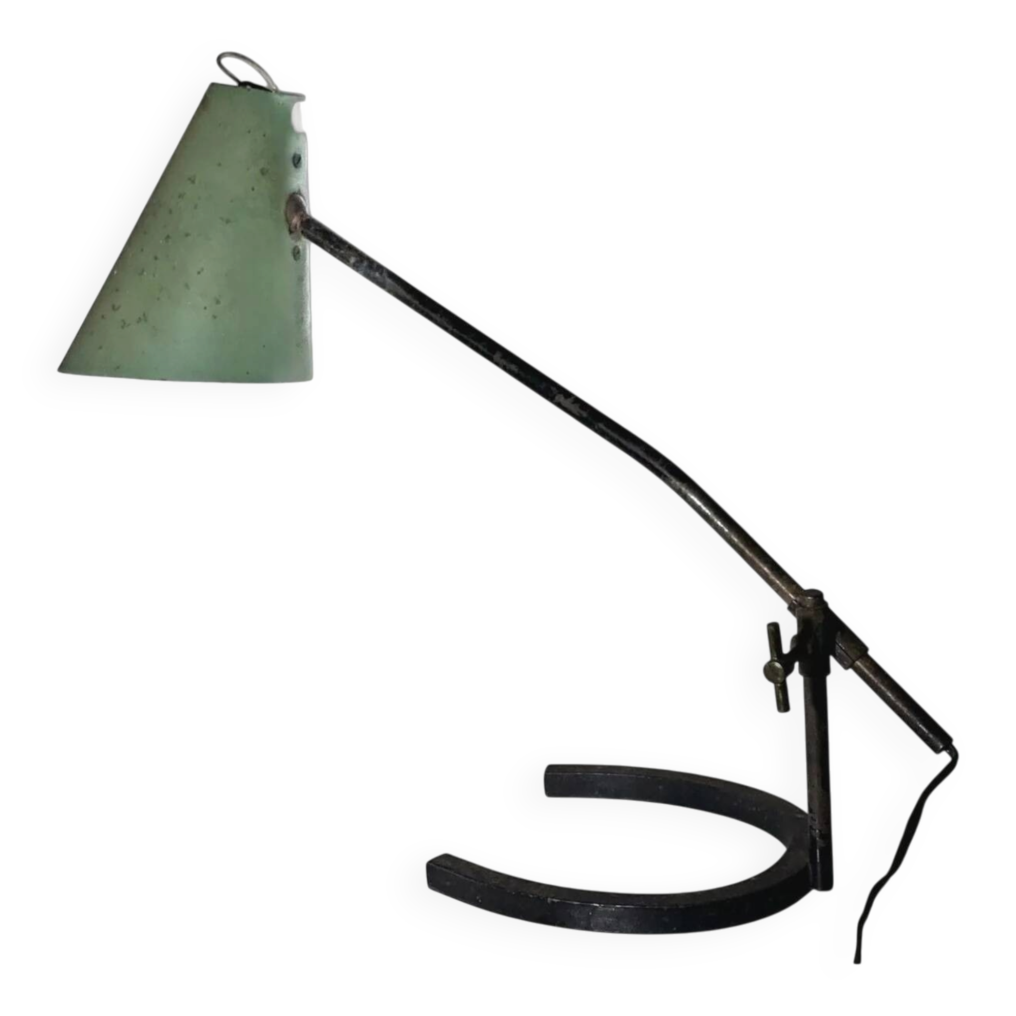 Industrial workshop desk lamp in green sheet metal Biny Jumo Disderot 1950