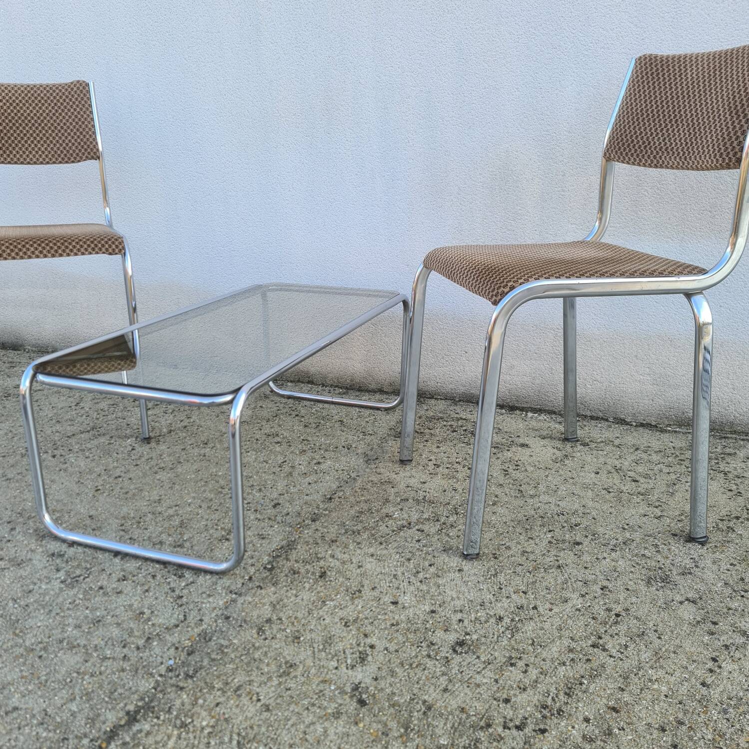 Bauhaus "laccio" style coffee table Marcel Breuer, glass and chrome tubular