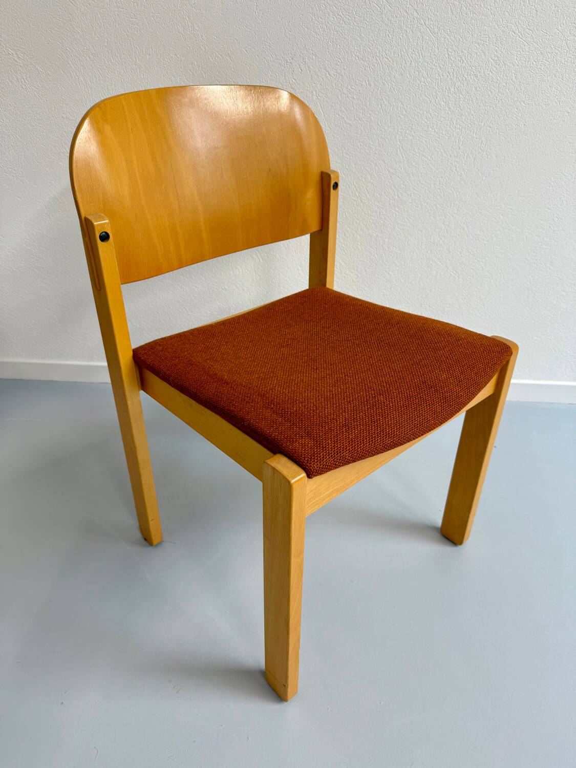 Lot of 8 old Scandinavian design wooden chairs from the 80s vintage