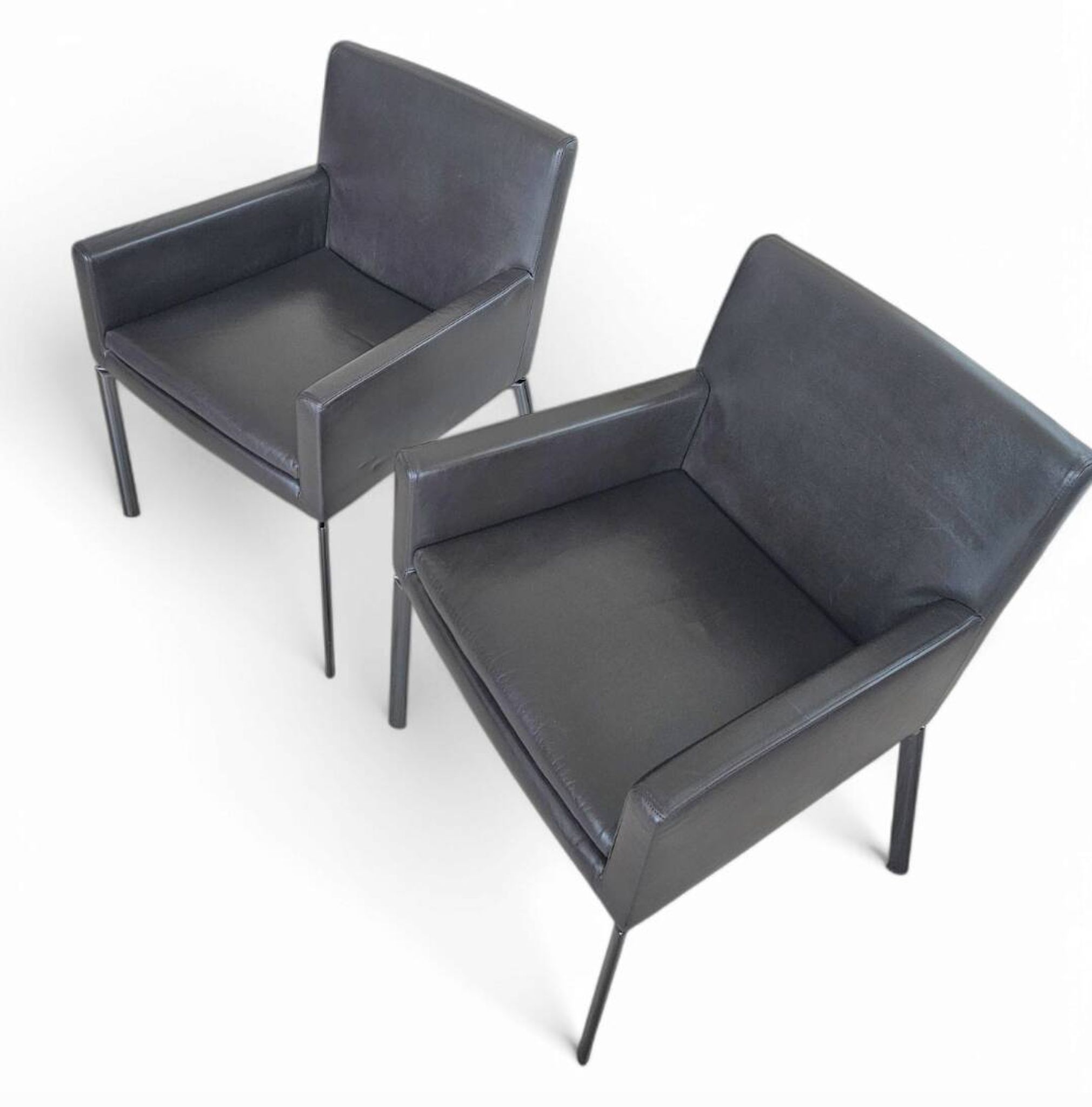 Paire de fauteuils Manet Minotti 2004 / cuir marron foncé / chrome