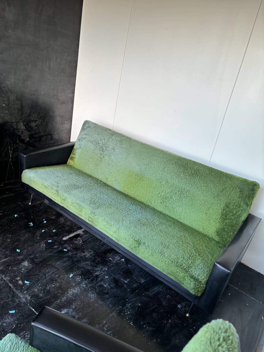 Vintage 70s green moumoute sofa and armchair