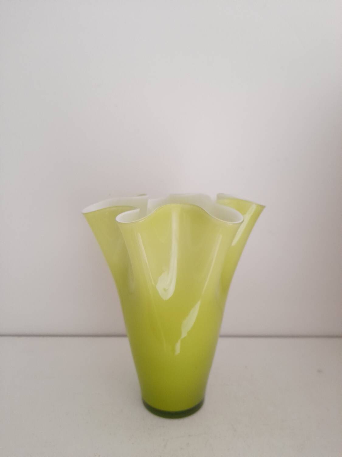 Fasoletto handkerchief vase in green opaline
