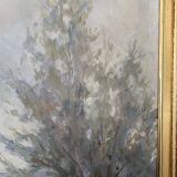 Old oil painting on canvas attributed to R. SCHWAB. Village vintage gilded wood frame 65 x 80 cm