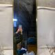 Large vintage mirror brass gold rearview mirror  36x100cm