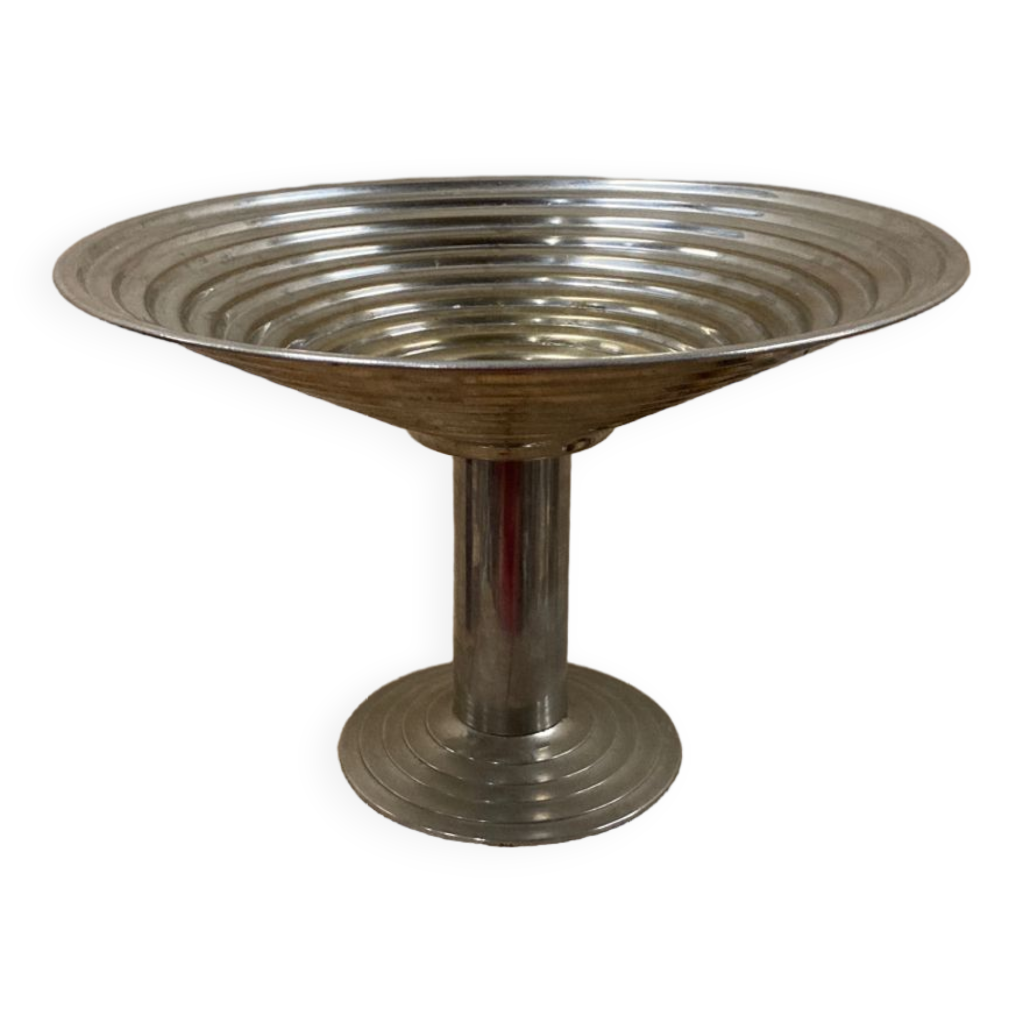 Large art deco silver metal fruit bowl