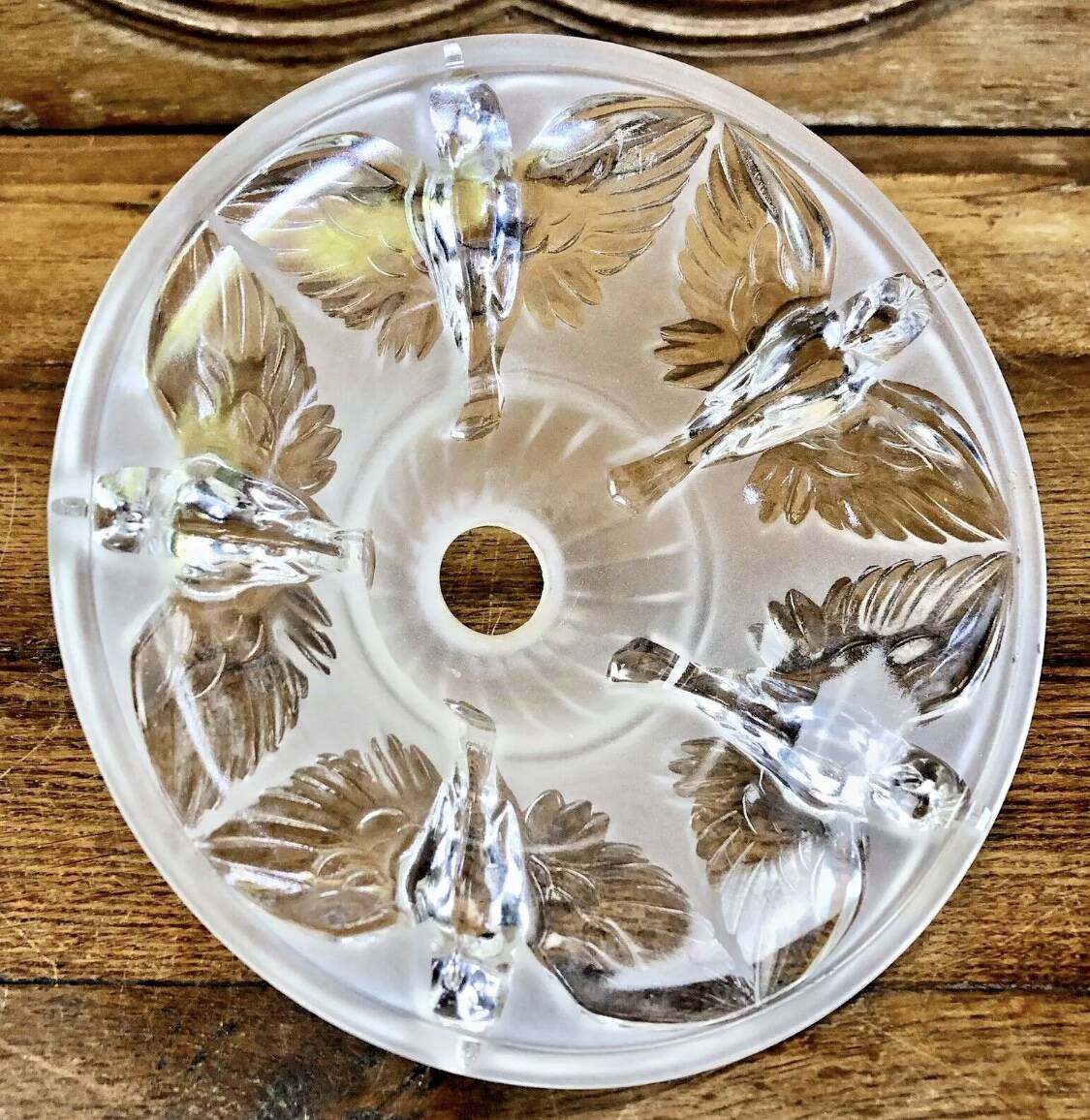 Art Deco lamp with glass tube base Petitot bird basin signed Jean Boris Lacroix